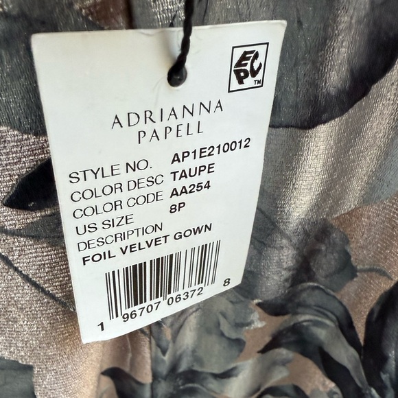 Adriana Foil Floral Print Velvet Long Gown in TAUPE size 8P - Picture 5 of 5